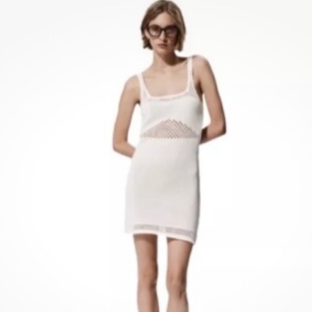 Zara Cream Crochet Knit Mini Dress Cream Color size M